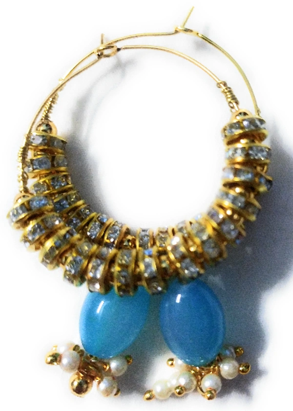 NIBRAS Blue Rhinestone Spacers Beads Drop Hoop Earrings - B09JKJK8BN, 10 gm, 6.5cm x 4cm x 1cm